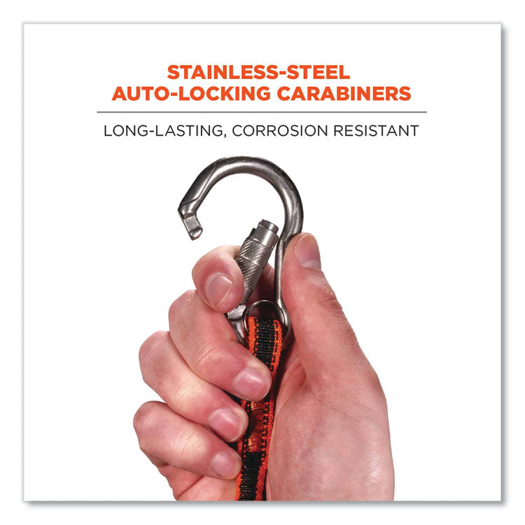 ergodyne® Squids 3111F(x) Tool Lanyard w/StainlessSteel Carabiners,15lb Max Work Cap, 38" to 48",Orange/Gray,Ships in 1-3 Business Days (EGO19823) Each