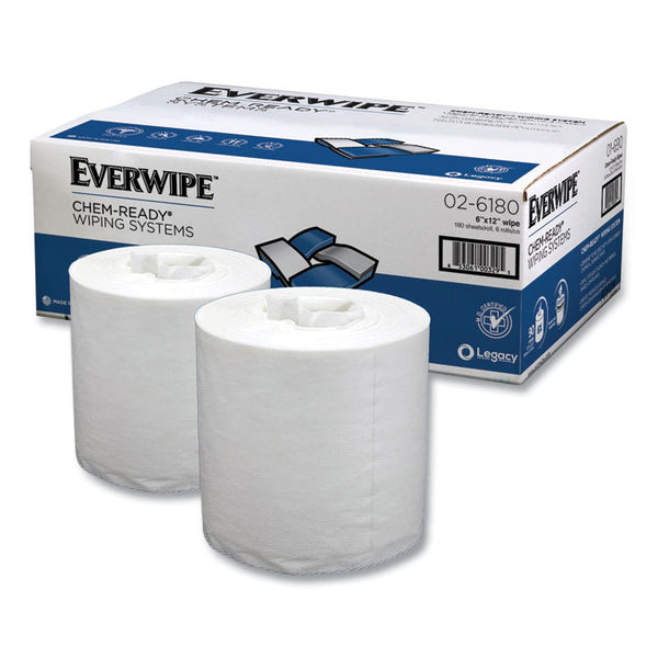 Everwipe™ Chem-Ready Dry Wipes, 1-Ply, 5 x 2.16, Unscented, White, 180/Roll, 6 Rolls/Carton (TRK192807)