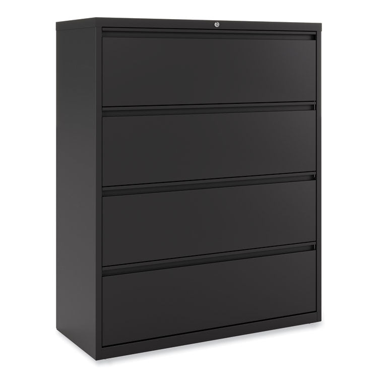 Alera® Lateral File, 4 Legal/Letter-Size File Drawers, Black, 42" x 18.63" x 52.5" (ALEHLF4254BL)