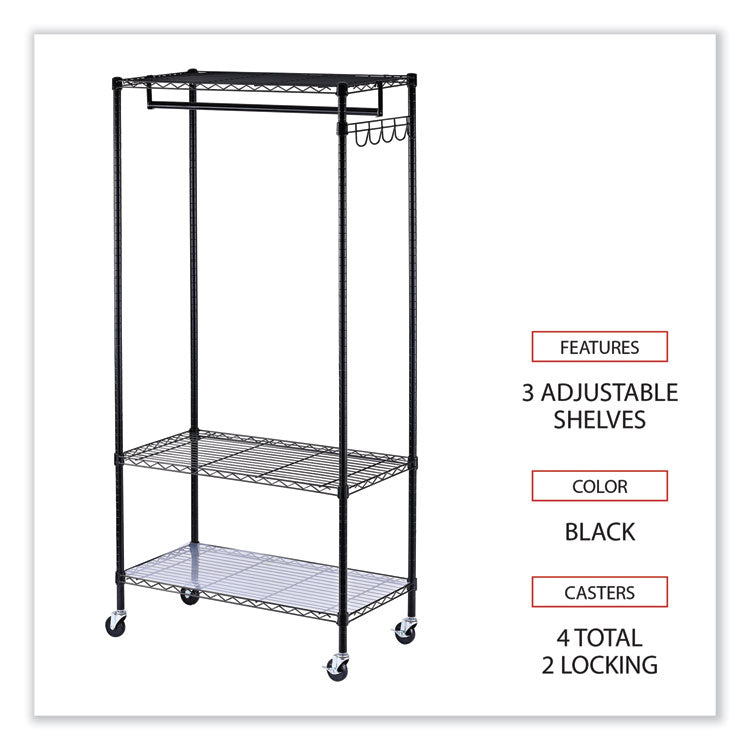 Alera® Wire Shelving Garment Rack, 30 Garments, 36w x 18d x 75h, Black (ALEGR363618BL)