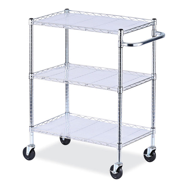 Alera® Three-Shelf Wire Cart with Liners, Metal, 3 Shelves, 600 lb Capacity, 34.5" x 18" x 40", Silver (ALESW333018SR)