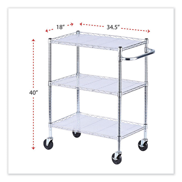 Alera® Three-Shelf Wire Cart with Liners, Metal, 3 Shelves, 600 lb Capacity, 34.5" x 18" x 40", Silver (ALESW333018SR)