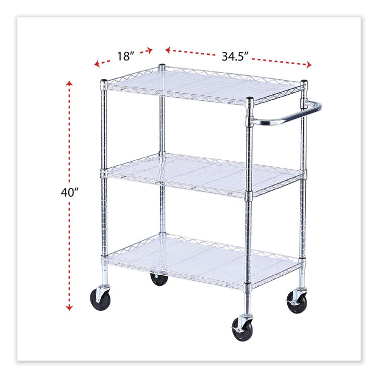 Alera® Three-Shelf Wire Cart with Liners, Metal, 3 Shelves, 600 lb Capacity, 34.5" x 18" x 40", Silver (ALESW333018SR) Each