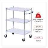 Alera® Three-Shelf Wire Cart with Liners, Metal, 3 Shelves, 600 lb Capacity, 34.5" x 18" x 40", Silver (ALESW333018SR) Each