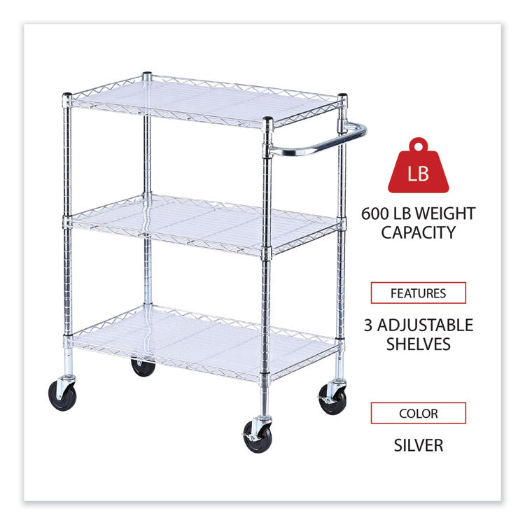 Alera® Three-Shelf Wire Cart with Liners, Metal, 3 Shelves, 600 lb Capacity, 34.5" x 18" x 40", Silver (ALESW333018SR) Each