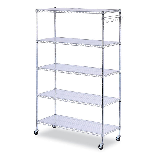 Alera® 5-Shelf Wire Shelving Kit with Casters and Shelf Liners, 48w x 18d x 72h, Silver (ALESW654818SR)