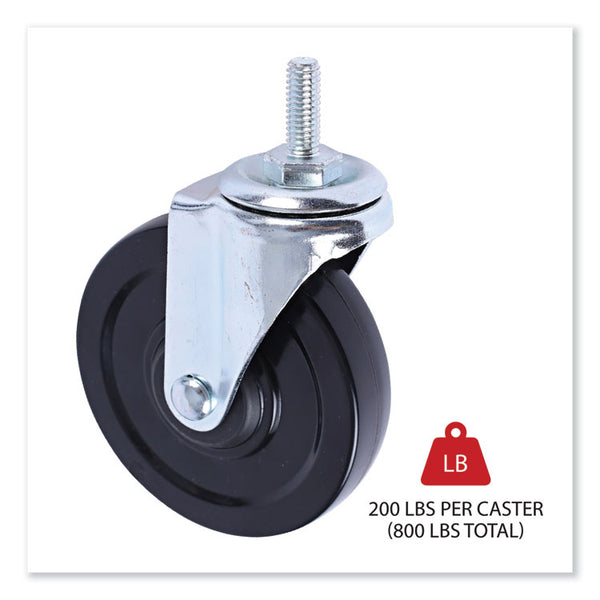 Alera® Optional Casters for Wire Shelving, Grip Ring Type K Stem, 4" Wheel, Black/Silver, 4/Set (2 Locking) (ALESW690004)