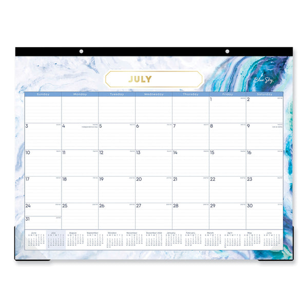 Blue Sky® Gemma Academic Year Desk Pad Calendar, Geode Artwork, 22 x 17, White/Blue/Green Sheets, 12-Month (July to June): 2025 to 2026 (BLS141377) Each