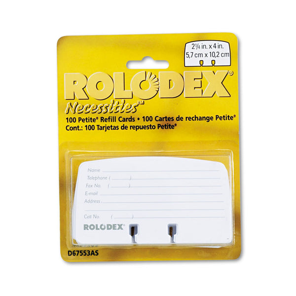 Rolodex™ Petite Refill Cards, 2.25 x 4, White, 100 Cards/Pack (ROL67553)
