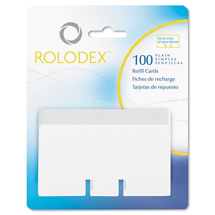 Rolodex™ Plain Unruled Refill Card, 2.25 x 4, White, 100 Cards/Pack (ROL67558) Pack of 100