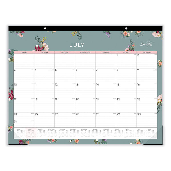Blue Sky® Greta Academic Year Desk Pad Calendar, Floral Artwork, 22 x 17, White/Green/Pink Sheets, 12-Month: July 2025 to June 2026 (BLS136476) Each