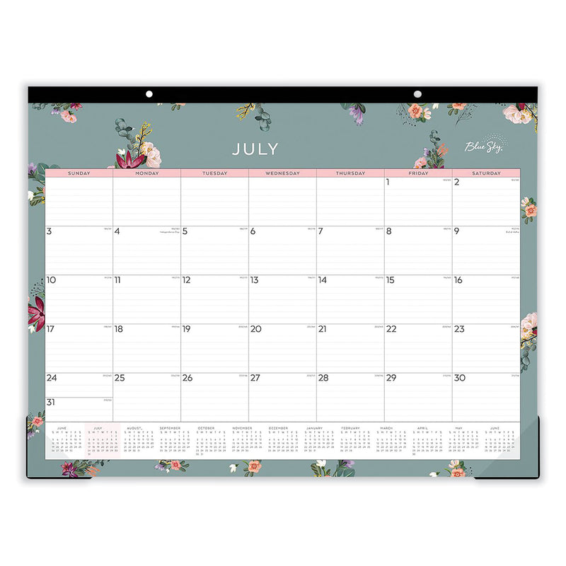 Blue Sky® Greta Academic Year Desk Pad Calendar, Floral Artwork, 22 x 17, White/Green/Pink Sheets, 12-Month: July 2025 to June 2026 (BLS136476) Each