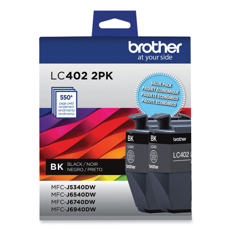 Brother LC4022PKS Ink, 550 Page-Yield, Black, 2/Pack (BRTLC4022PKS)