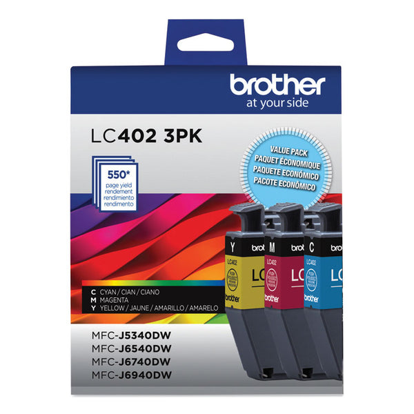 Brother LC4023PKS Ink, 550 Page-Yield, Cyan/Magenta/Yellow, 3/Pack (BRTLC4023PKS)