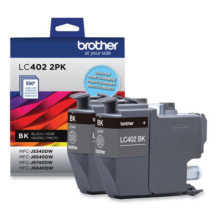 Brother LC4022PKS Ink, 550 Page-Yield, Black, 2/Pack (BRTLC4022PKS)