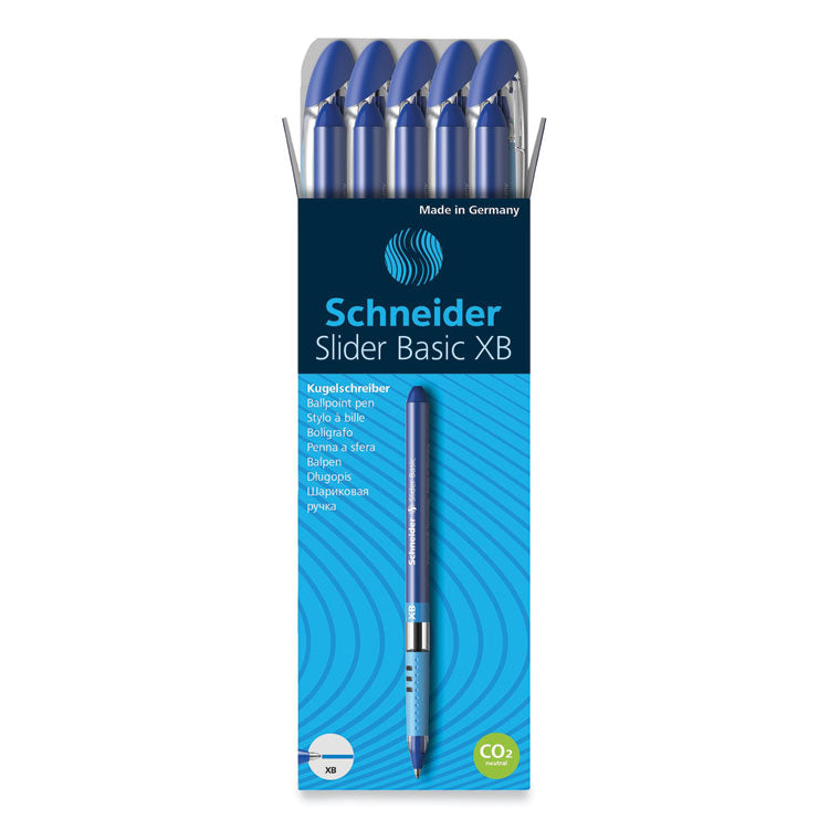 Schneider® Slider Basic Ballpoint Pen, Stick, Extra-Bold 1.4 mm, Blue Ink, Blue Barrel, 10/Box (RED151203) Box of 10