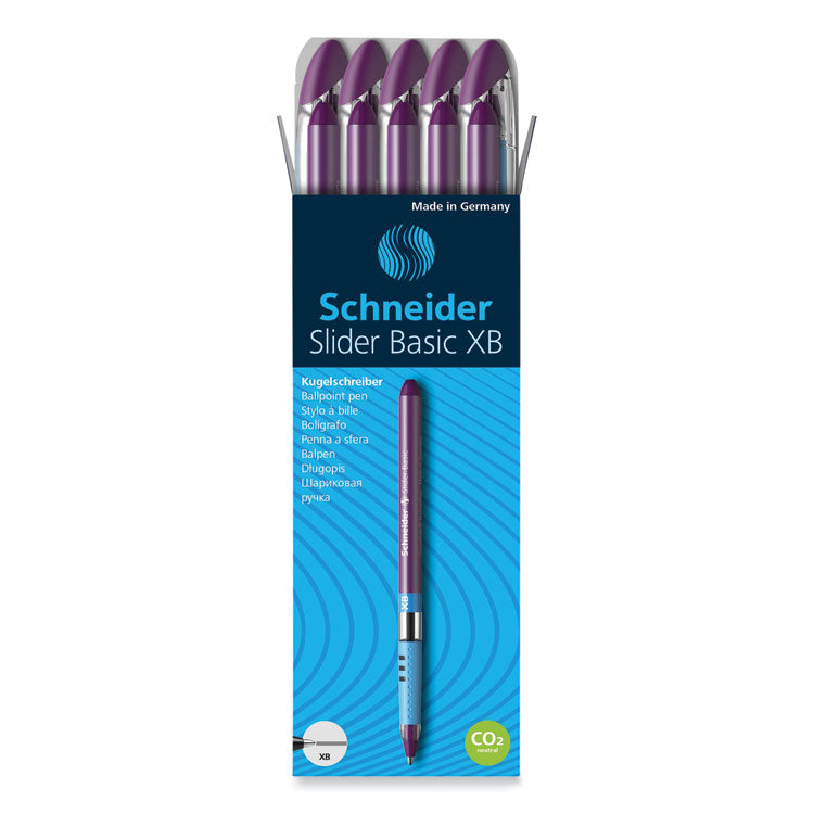 Schneider® Slider Basic Ballpoint Pen, Stick, Extra-Bold 1.4 mm, Violet Ink, Violet Barrel, 10/Box (RED151208) Box of 10