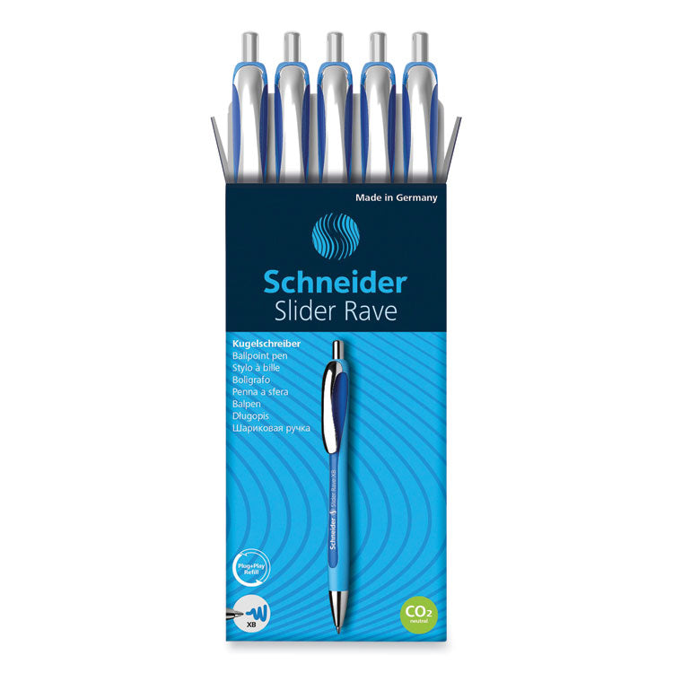 Schneider® Slider Rave XB Ballpoint Pen, Retractable, Extra-Bold 1.4 mm, Blue Ink, Blue/Light Blue Barrel (RED132503)