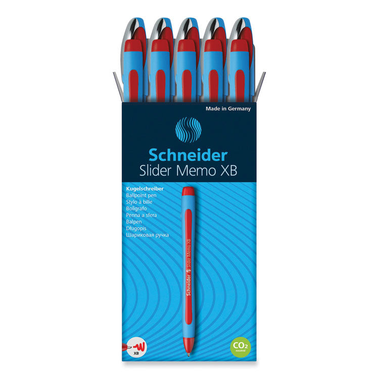 Schneider® Slider Memo XB Ballpoint Pen, Stick, Extra-Bold 1.4 mm, Red Ink, Red/Light Blue Barrel, 10/Box (RED150202)