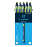 Schneider® Xpress Fineliner Porous Point Pen, Stick, Medium 0.8 mm, Blue Ink, Blue/Green Barrel, 10/Box (RED190003) Box of 10