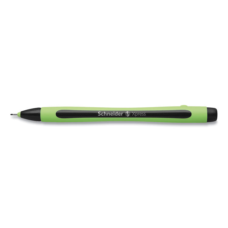 Schneider® Xpress Fineliner Porous Point Pen, Stick, Medium 0.8 mm, Black Ink, Black/Green Barrel, 10/Box (RED190001)