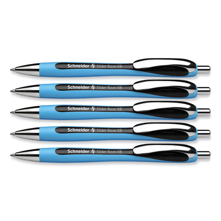 Schneider® Slider Rave XB Ballpoint Pen, Retractable, Extra-Bold 1.4 mm, Black Ink, Black/Light Blue Barrel (RED132501)