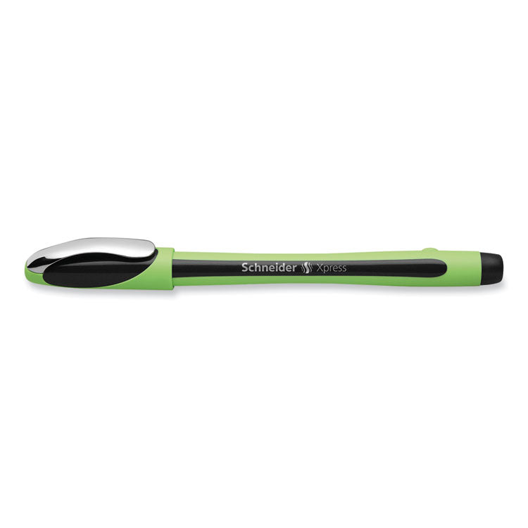 Schneider® Xpress Fineliner Porous Point Pen, Stick, Medium 0.8 mm, Black Ink, Black/Green Barrel, 10/Box (RED190001) Box of 10