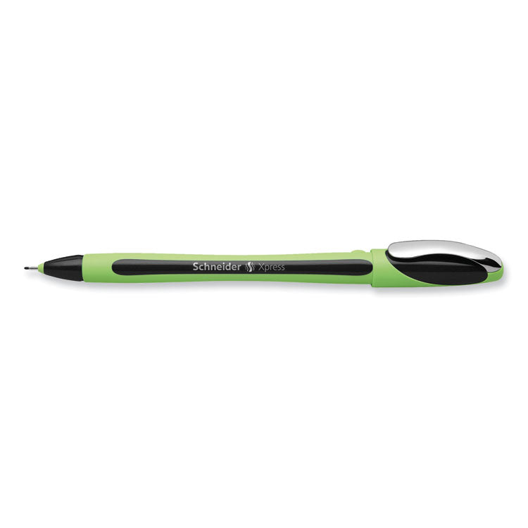 Schneider® Xpress Fineliner Porous Point Pen, Stick, Medium 0.8 mm, Black Ink, Black/Green Barrel, 10/Box (RED190001)