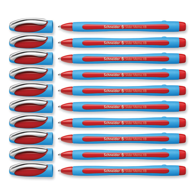 Schneider® Slider Memo XB Ballpoint Pen, Stick, Extra-Bold 1.4 mm, Red Ink, Red/Light Blue Barrel, 10/Box (RED150202)