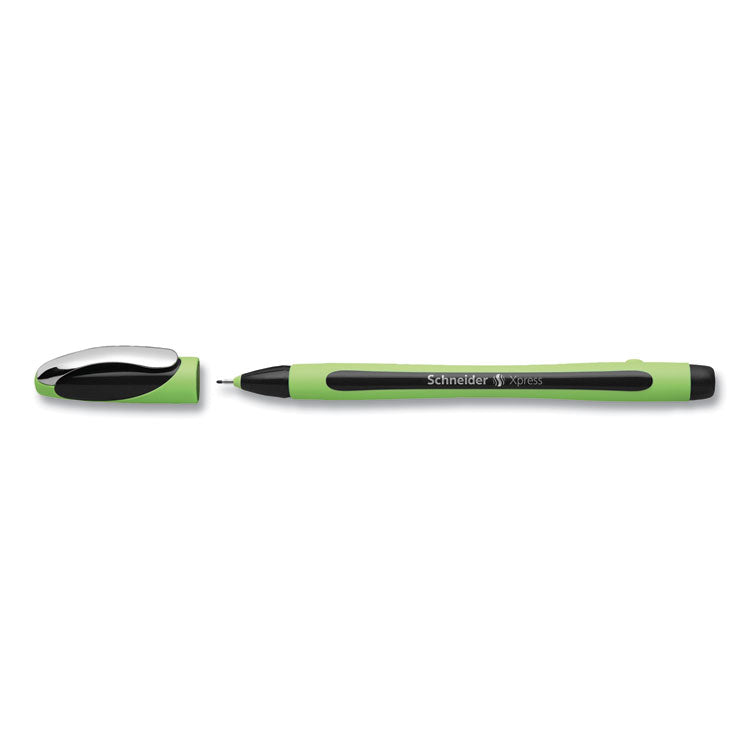 Schneider® Xpress Fineliner Porous Point Pen, Stick, Medium 0.8 mm, Black Ink, Black/Green Barrel, 10/Box (RED190001) Box of 10