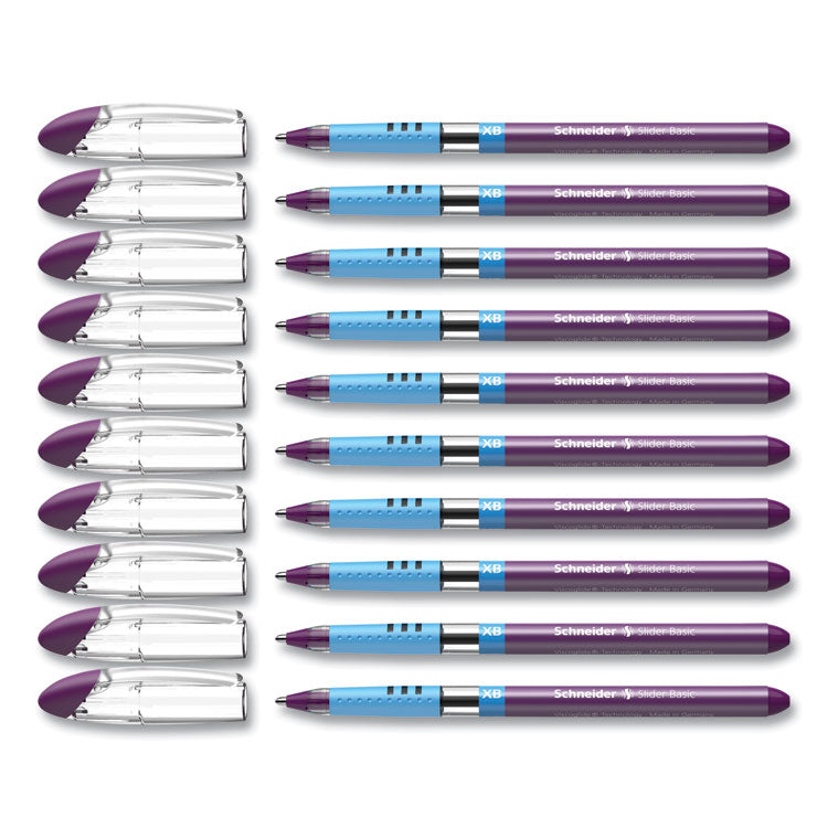 Schneider® Slider Basic Ballpoint Pen, Stick, Extra-Bold 1.4 mm, Violet Ink, Violet Barrel, 10/Box (RED151208) Box of 10