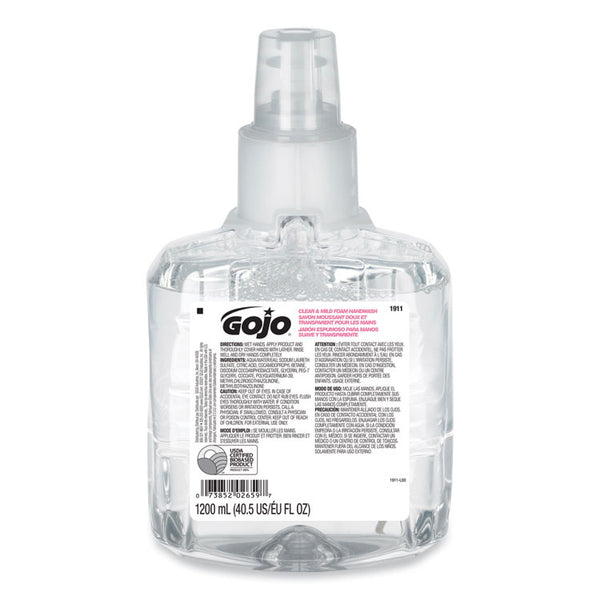 GOJO® Clear and Mild Foam Handwash Refill, For GOJO LTX-12 Dispenser, Fragrance-Free, 1,200 mL Refill (GOJ191102EA)