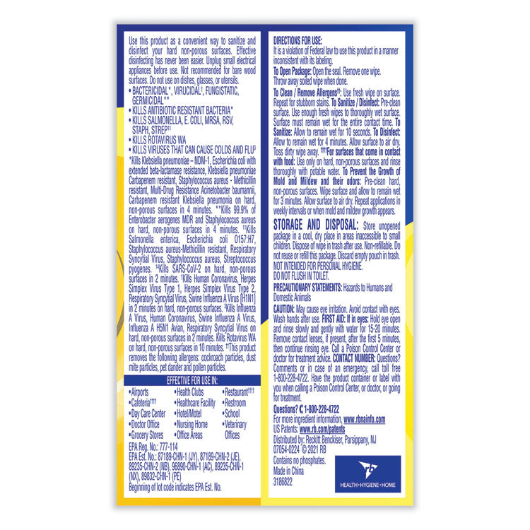 LYSOL® Brand Professional Disinfecting Wipe Single Count Packet, 1-Ply, 6 x 7, Lemon and Lime Blossom, White, 300 Packets/Carton (RAC99860CT)