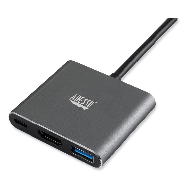 Adesso 3-in-1 USB-C Multi-Port TAA Compliant Docking Station, HDMI, USB-C, USB 3 A+PD, Black/Gray (ADEAUH4010) Each