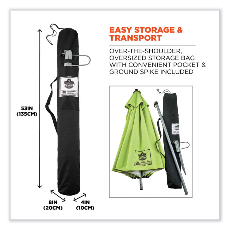 ergodyne® Shax 6100 Lightweight Work Umbrella, 90" Span, 92.4" Long, Lime Canopy, Ships in 1-3 Business Days (EGO12967)