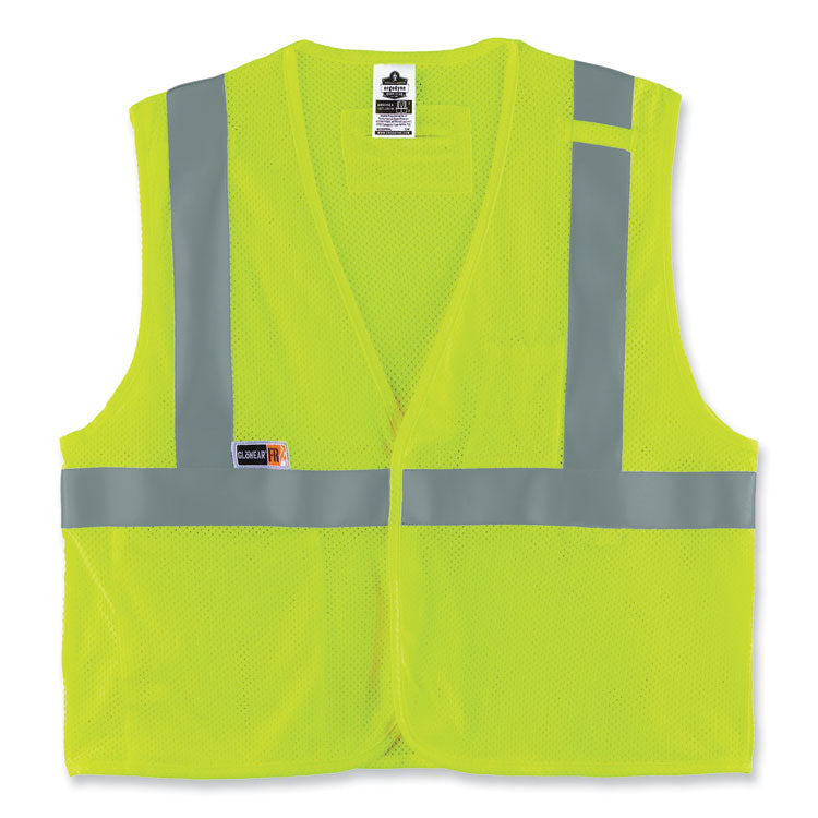 ergodyne® GloWear 8263FRHL Class 2 FR Safety Economy Hook and Loop Vest, Modacrylic Mesh/Cotton, S/M, Lime, Ships in 1-3 Business Days (EGO21863) Each