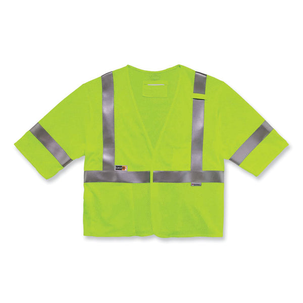 ergodyne® GloWear 8356FRHL Class 3 FR Hook and Loop Safety Vest with Sleeves, Modacrylic, Large/XL, Lime, Ships in 1-3 Business Days (EGO22215) Each