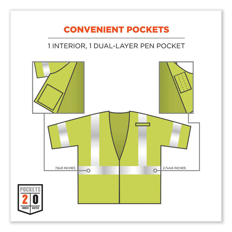 ergodyne® GloWear 8356FRHL Class 3 FR Hook and Loop Safety Vest with Sleeves, Modacrylic, Large/XL, Lime, Ships in 1-3 Business Days (EGO22215) Each