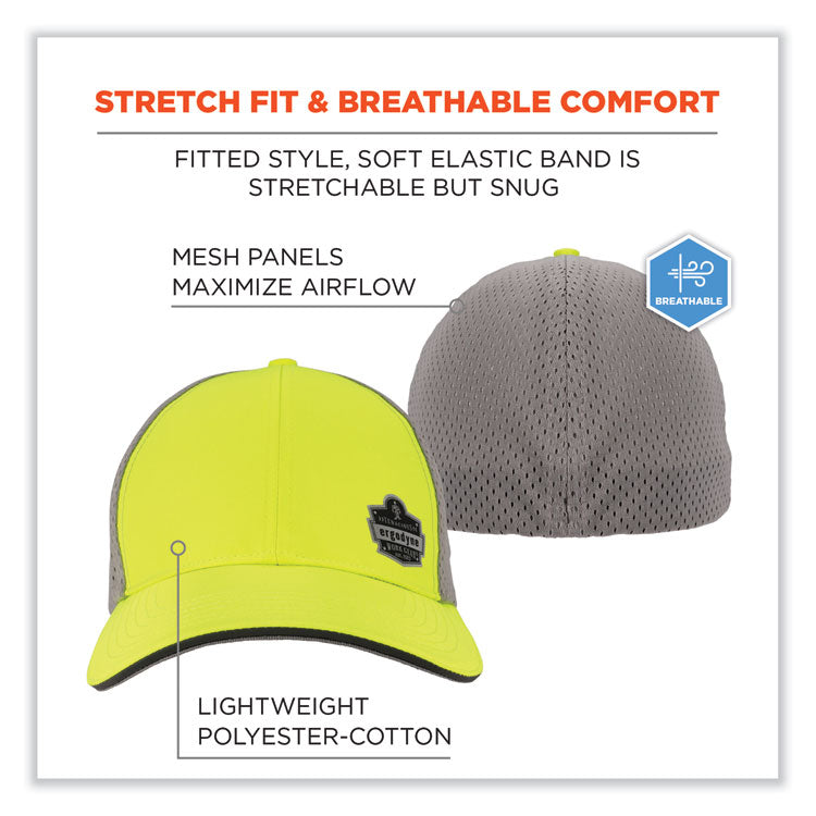 ergodyne® GloWear 8931 Reflective Stretch-Fit Hat, Cotton/Polyester, Ergodyne Logo, Small/Med, Hi-Vis Lime, Ships in 1-3 Business Days (EGO23240) Each