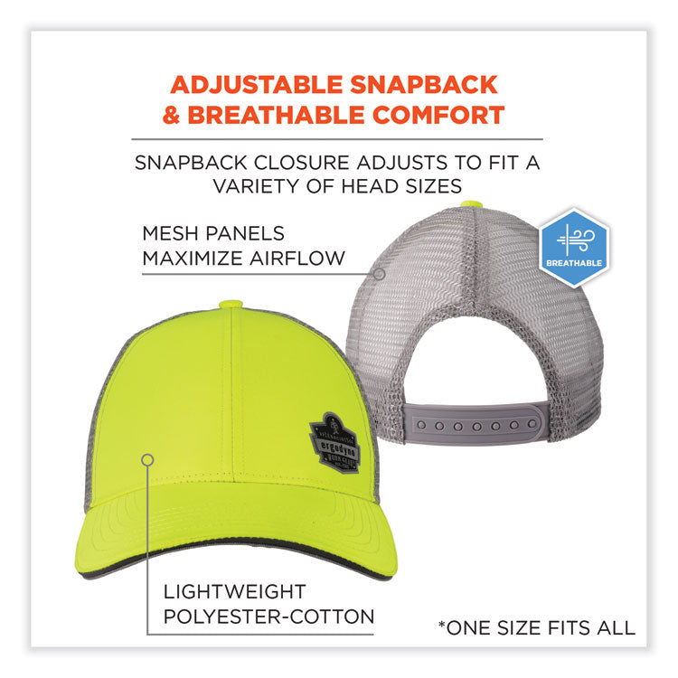 ergodyne® GloWear 8933 Reflective Snapback Hat, Cotton/Polyester, Ergodyne Logo, One Size, Hi-Vis Lime, Ships in 1-3 Business Days (EGO23244) Each