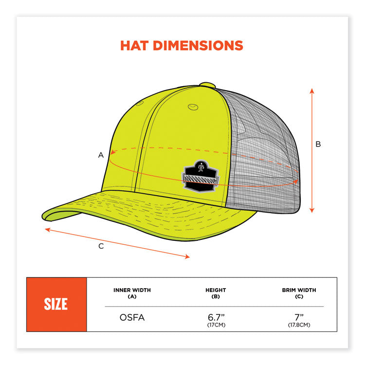 ergodyne® GloWear 8933 Reflective Snapback Hat, Cotton/Polyester, Ergodyne Logo, One Size, Hi-Vis Lime, Ships in 1-3 Business Days (EGO23244) Each