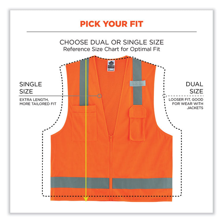 ergodyne® GloWear 8249Z Class 2 Economy Surveyors Zipper Vest, Polyester, X-Small, Orange, Ships in 1-3 Business Days (EGO24011) Each