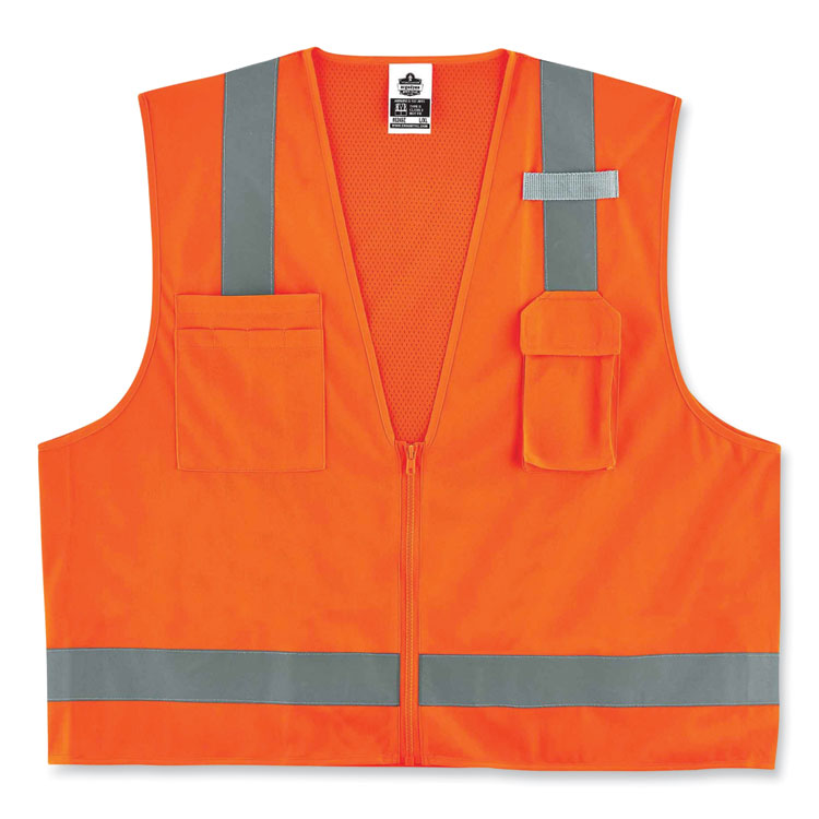 ergodyne® GloWear 8249Z Class 2 Economy Surveyors Zipper Vest, Polyester, X-Small, Orange, Ships in 1-3 Business Days (EGO24011) Each