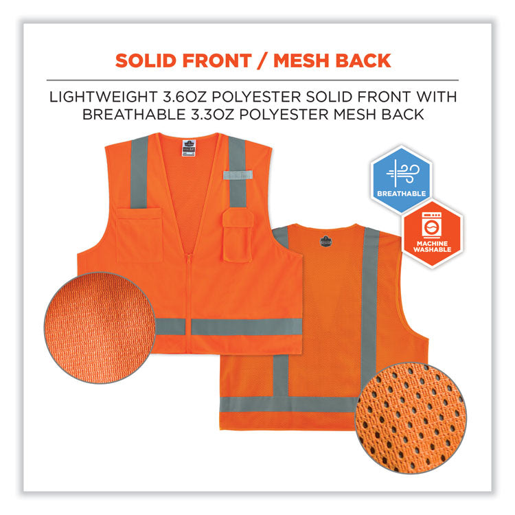ergodyne® GloWear 8249Z Class 2 Economy Surveyors Zipper Vest, Polyester, Small/Medium, Orange, Ships in 1-3 Business Days (EGO24013) Each