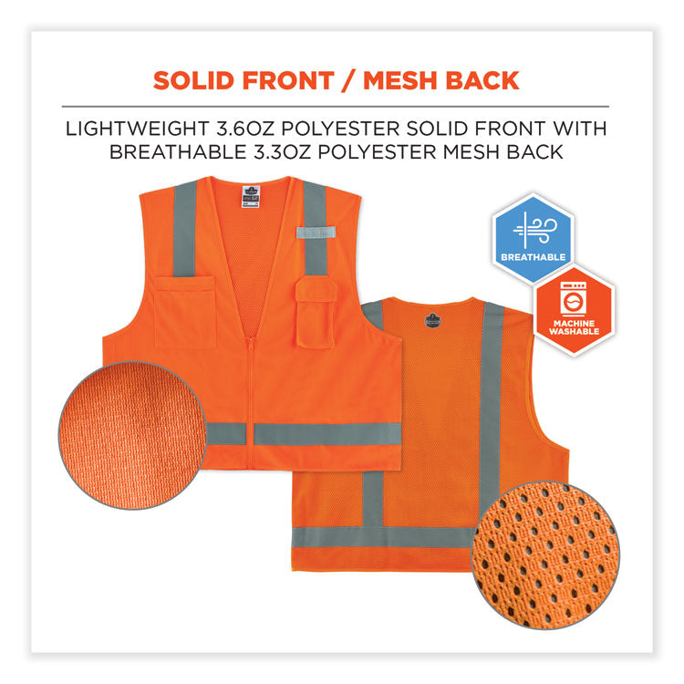 ergodyne® GloWear 8249Z Class 2 Economy Surveyors Zipper Vest, Polyester, Large/X-Large, Orange, Ships in 1-3 Business Days (EGO24015) Each