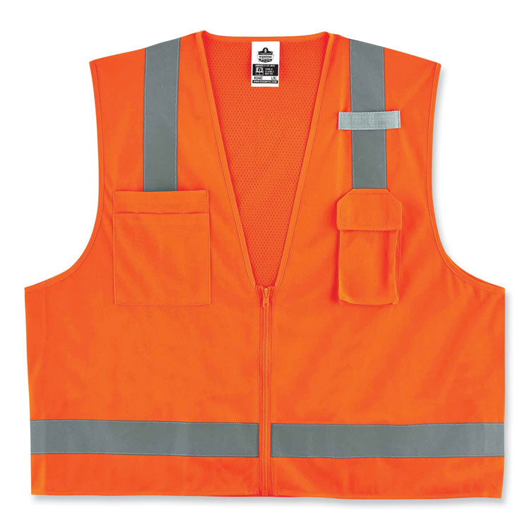 ergodyne® GloWear 8249Z Class 2 Economy Surveyors Zipper Vest, Polyester, 2X-Large/3X-Large, Orange, Ships in 1-3 Business Days (EGO24017) Each