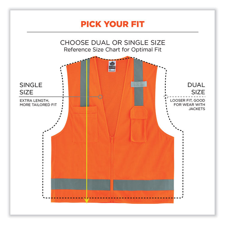 ergodyne® GloWear 8249Z Class 2 Economy Surveyors Zipper Vest, Polyester, 4X-Large/5X-Large, Orange, Ships in 1-3 Business Days (EGO24019) Each