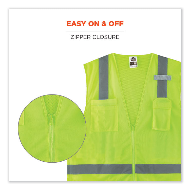 ergodyne® GloWear 8249Z Class 2 Economy Surveyors Zipper Vest, Polyester, X-Small, Lime, Ships in 1-3 Business Days (EGO24021) Each