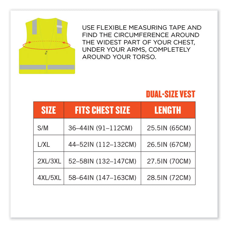 ergodyne® GloWear 8249Z Class 2 Economy Surveyors Zipper Vest, Polyester, X-Small, Lime, Ships in 1-3 Business Days (EGO24021) Each