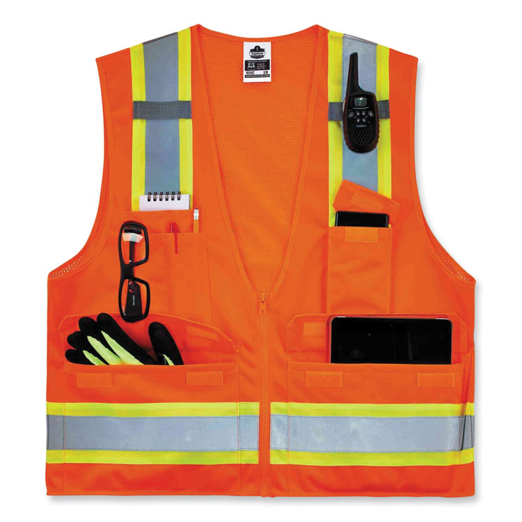 ergodyne® GloWear 8248Z Class 2 Two-Tone Surveyors Zipper Vest, Polyester, Small/Medium, Orange, Ships in 1-3 Business Days (EGO24063) Each